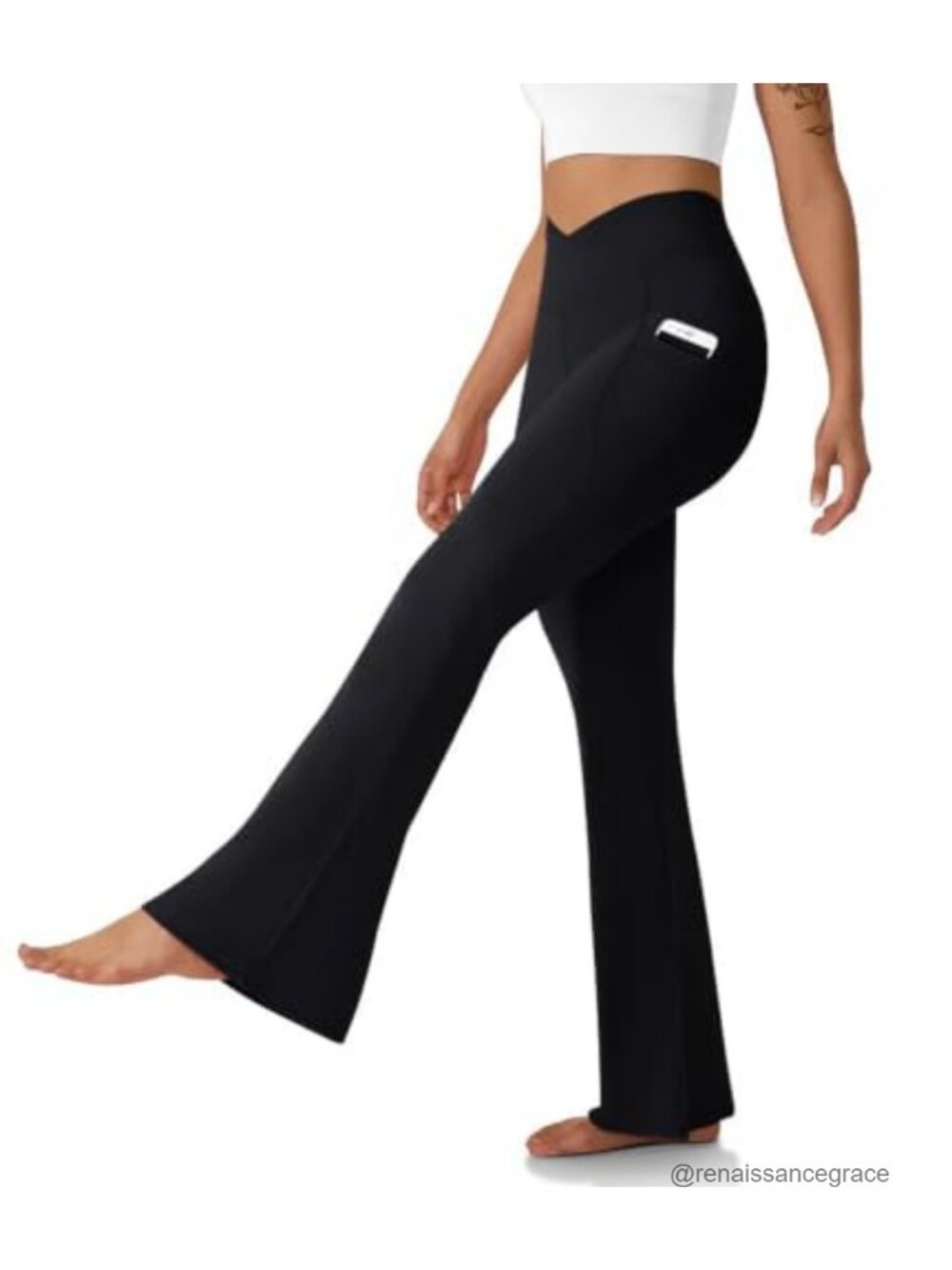Flare Leggings with Pockets High Waisted Yoga Pants 80% Polyester 20% Spandex